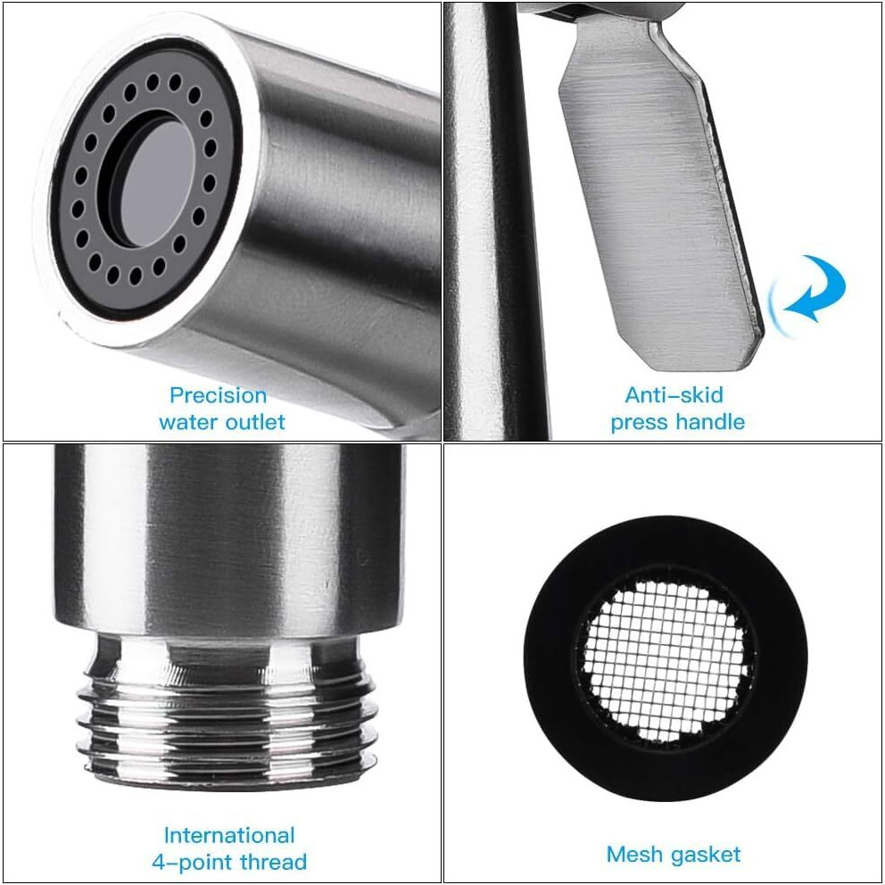 COATS Stainless Steel Jet Spray for Bathroom | Health Faucet Water Gun for Toilet with Hose and Holder | Suitable for High Water Pressure | Toilet Shower with Ultra Flexible | Silver