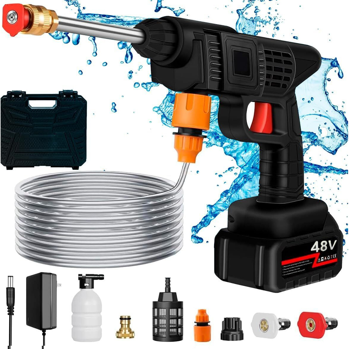 SEAHELTON Cordless Portable Wireless Pressure Washer Gun 48V 12000mah High Pressure Water Gun for Car Wash Bike Washing Cleaning| Adjustable Nozzle and 5M Hose Pipe