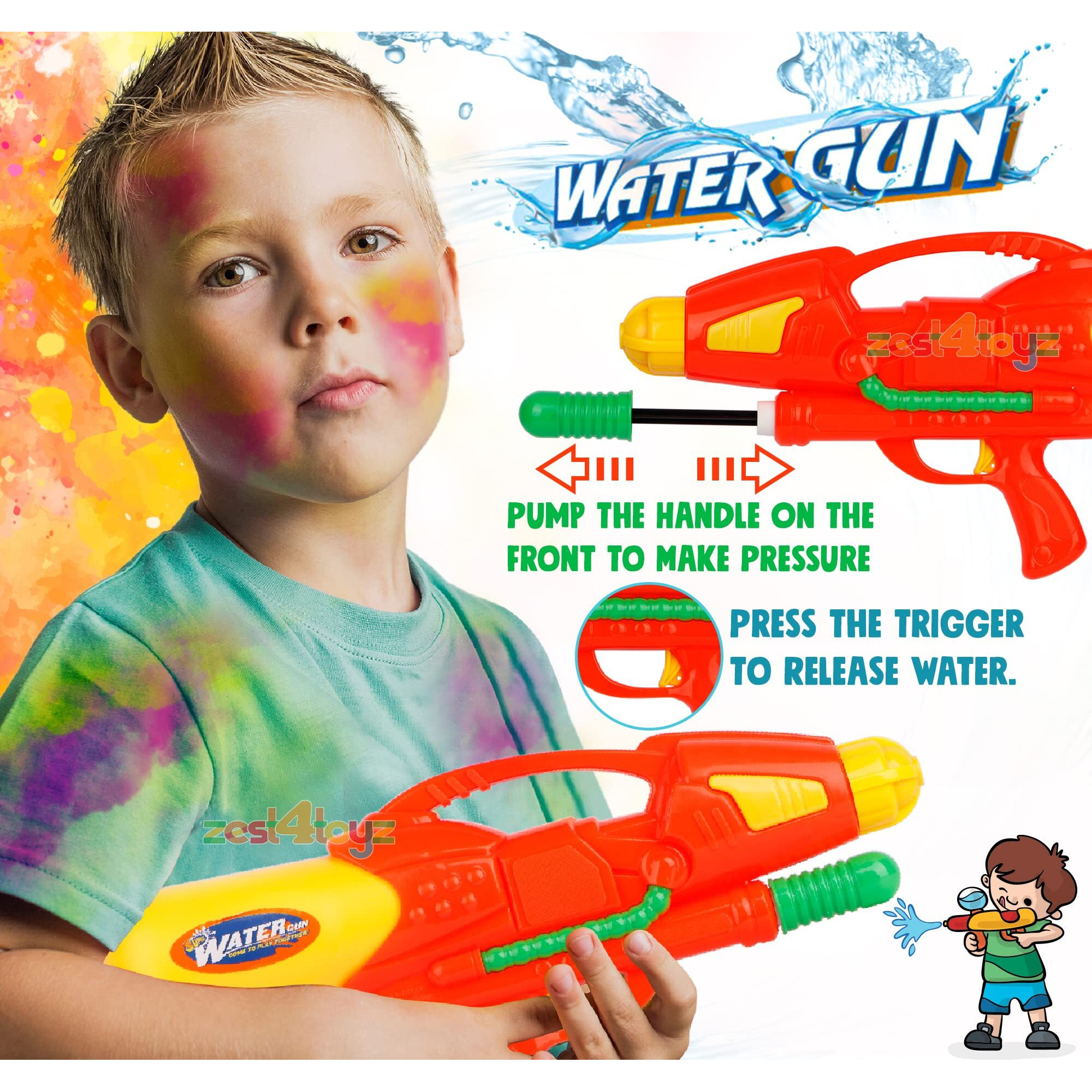 Zest 4 Toyz Water Gun High Pressure Range Pichkari Toy withPool Party Summer Festive Fun Toys for Boys Kids(asst)