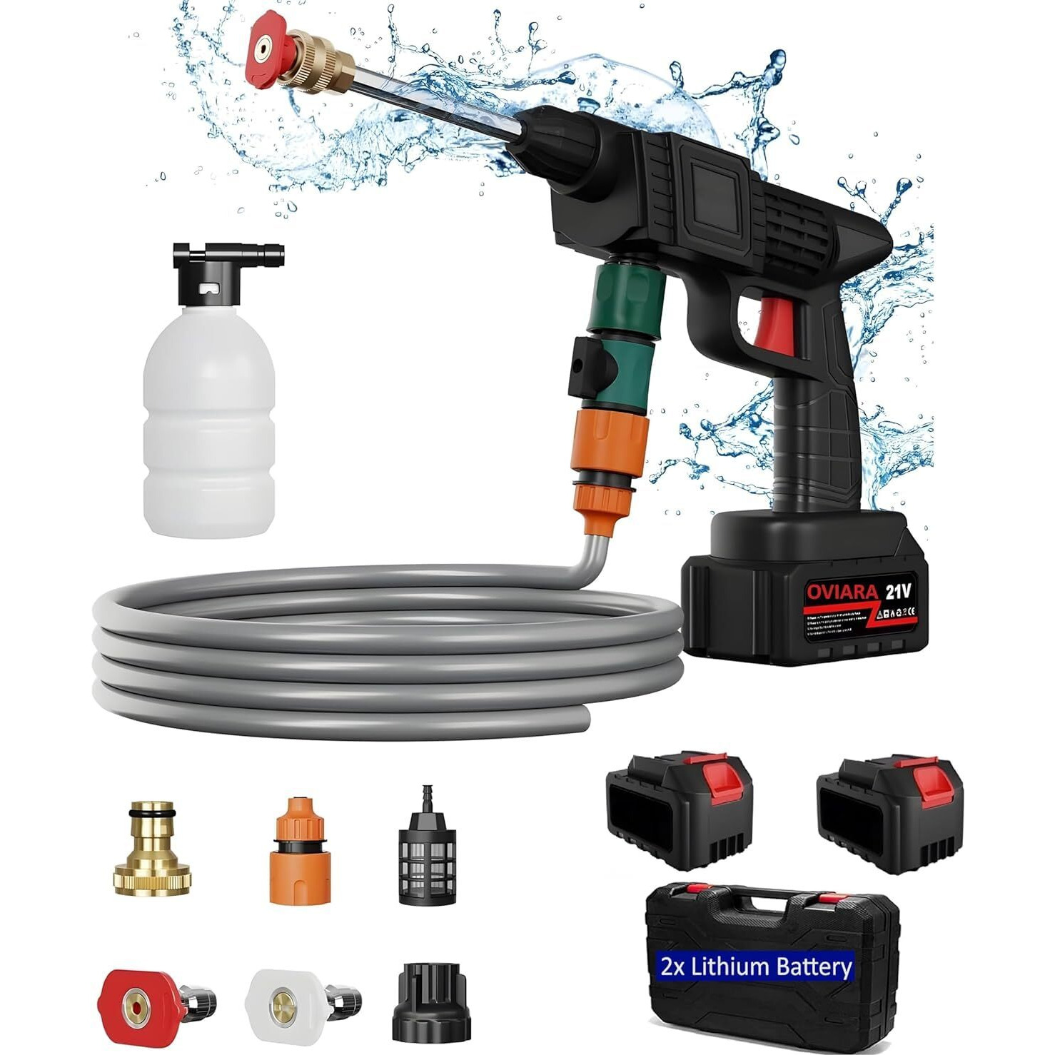 YOGIMOONI Cordless Portable Wireless Pressure Washer Gun 48V 12000mah High Pressure Water Gun for Car Wash Bike Washing Cleaning| Adjustable Nozzle and 5M Hose Pipe (Double_BETTERY)