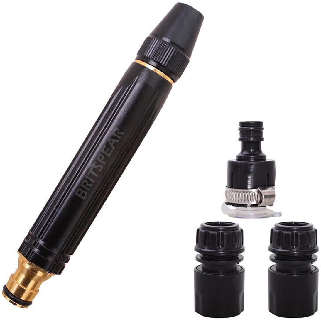 BRITSPEAR High Pressure Adjustable Water Jet Spray Gun Nozzle,Connector 1/2(Half Inch) Hose Pipe For Gardenig, Car & Bike Washing And Cleaning, Pet Washer (Black)