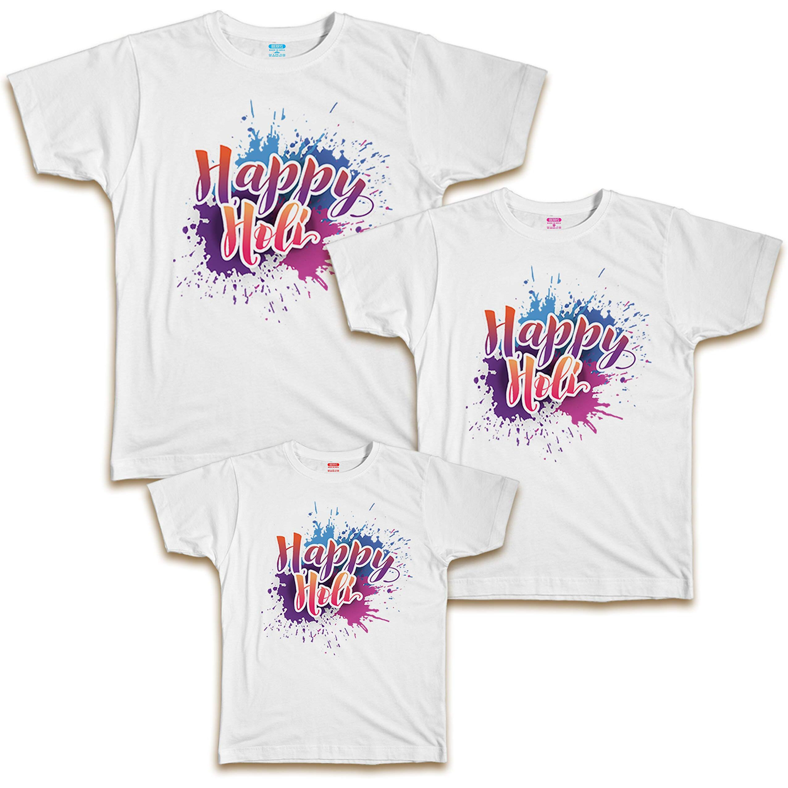 iberrys Family Matching T Shirts for Father, Mother and Kid|Holi Tshirt Matching- Set of 3-01 White