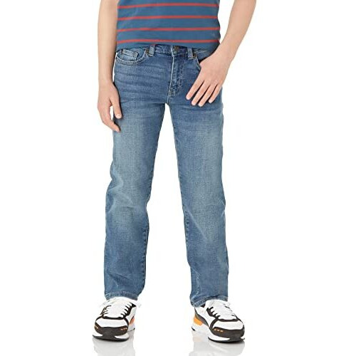 Amazon Essentials Boys' Regular Straight-Fit Jeans, Light Wash, 10
