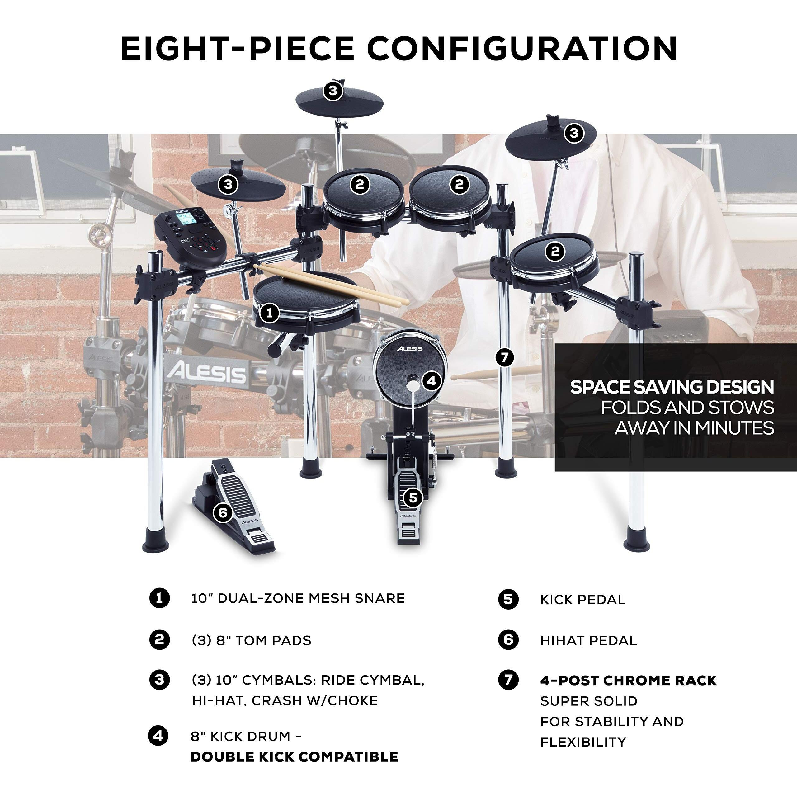 Alesis Surge Mesh Kit | Eight-Piece Electronic Drum Kit with Mesh Heads, Kits, Sounds and Play Along Tracks plus USB/MIDI Connectivity