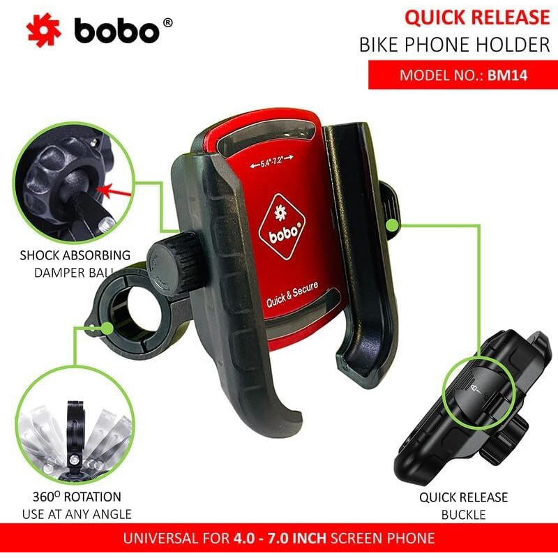 BOBO BM14 Quick Release Enhanced BM4 Waterproof Bike/Motorcycle/Scooter Mobile Phone Holder Mount, Ideal for Maps and GPS Navigation (Red)