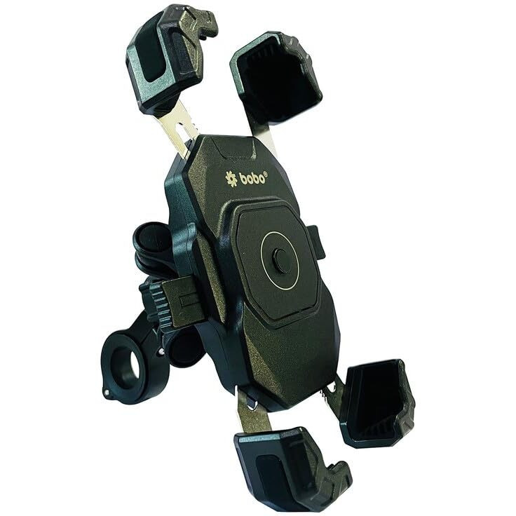 BOBO BM20 PRO Plus Four Corners Secure Grip with PRO Plus Vibration Damper Waterproof Bike/Motorcycle/Scooter Mobile Phone Holder Mount Ideal for Maps and GPS Navigation (Black)