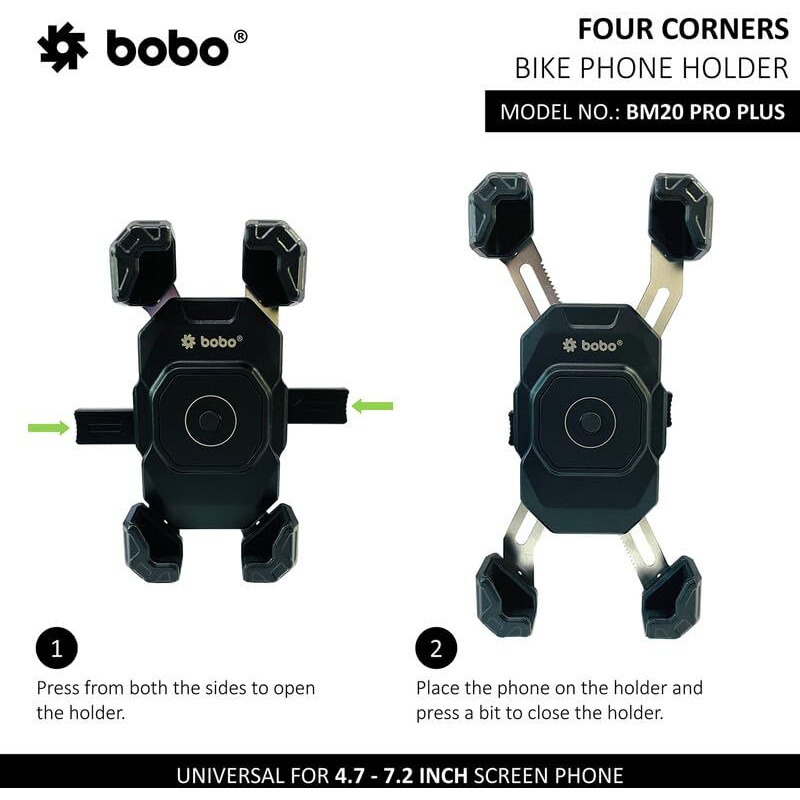 BOBO BM20 PRO Plus Four Corners Secure Grip with PRO Plus Vibration Damper Waterproof Bike/Motorcycle/Scooter Mobile Phone Holder Mount Ideal for Maps and GPS Navigation (Black)