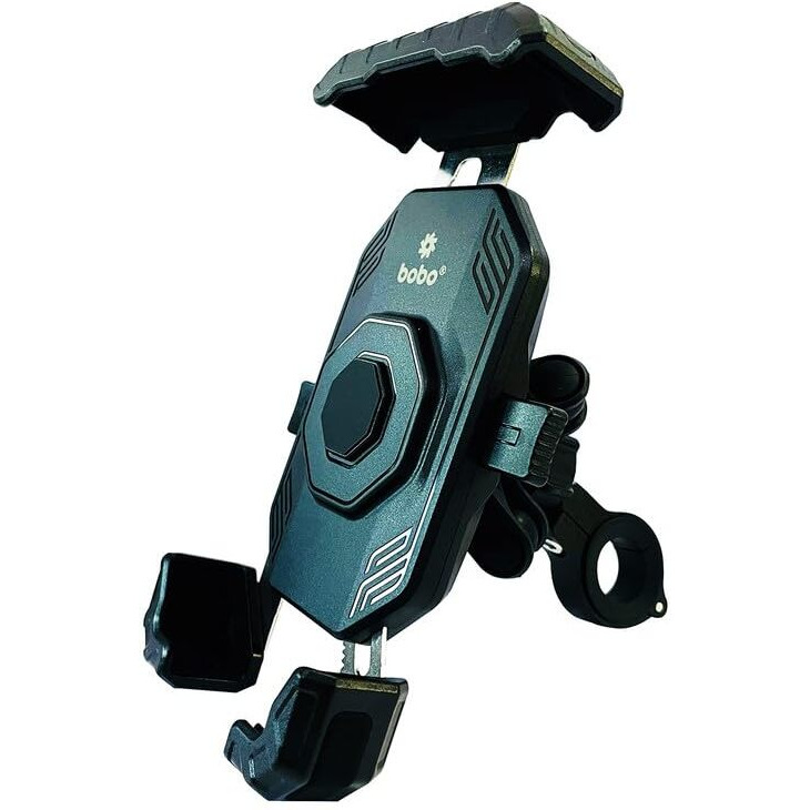 BOBO BM21 PRO Plus Top & Bottom Secure Grip with PRO Plus Vibration Damper Waterproof Bike/Motorcycle/Scooter Mobile Phone Holder Mount Ideal for Maps and GPS Navigation (Black)
