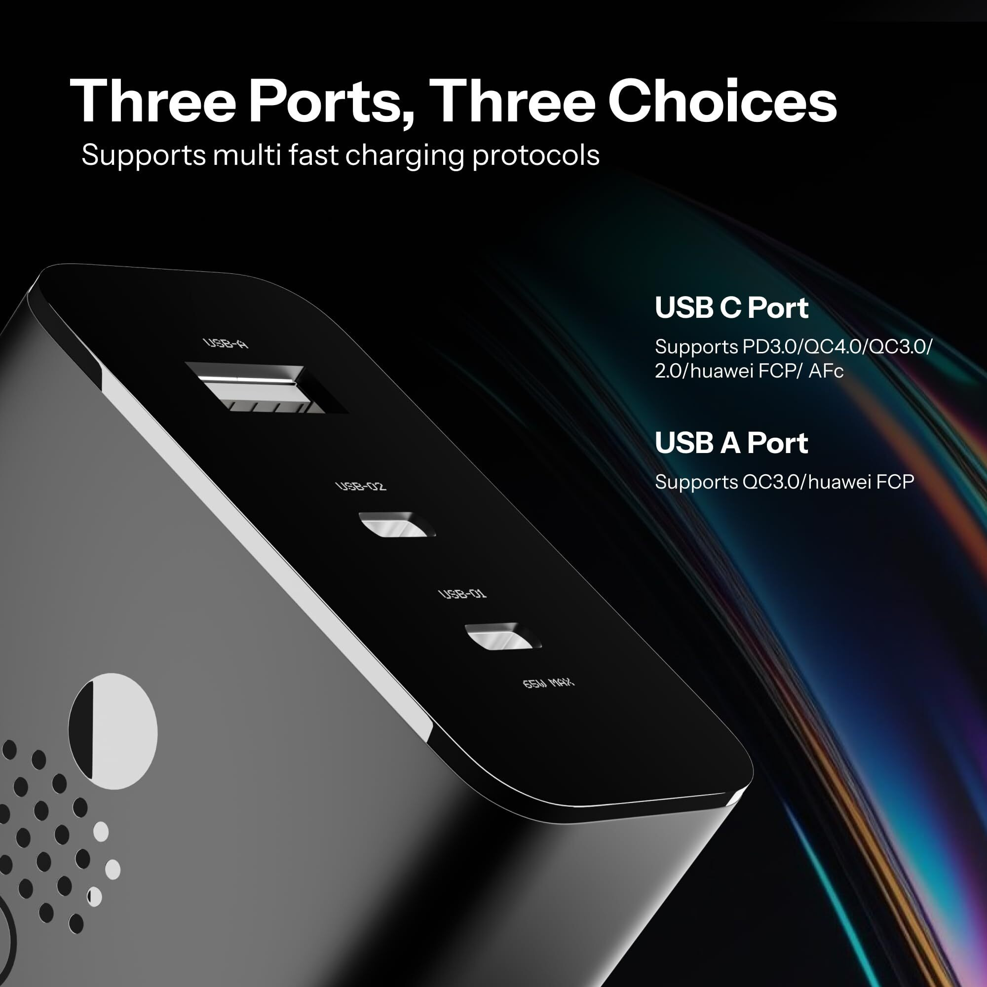 65W CMF by Nothing Gan Trio Charger Adapter | 3 Port USB Type C to A Fast Wall Charging Adaptor Compatible with CMF Phone 1/Nothing Phone 2a Plus/Phone 2A/Phone 2/Samsung Galaxy S24 Ultra