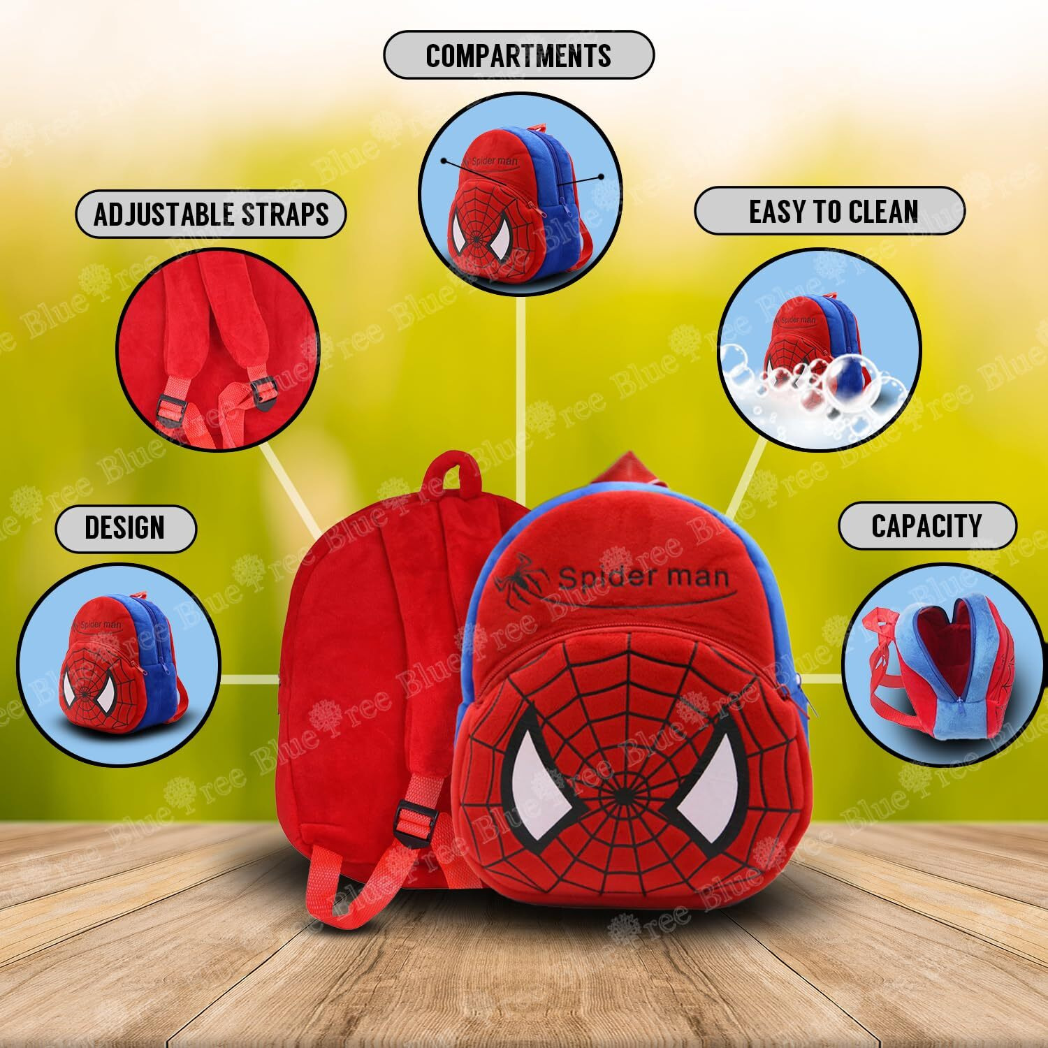 blue tree 10 Liters Kids Backpack Mini Travel Bag 1-6 Years Spider,Red
