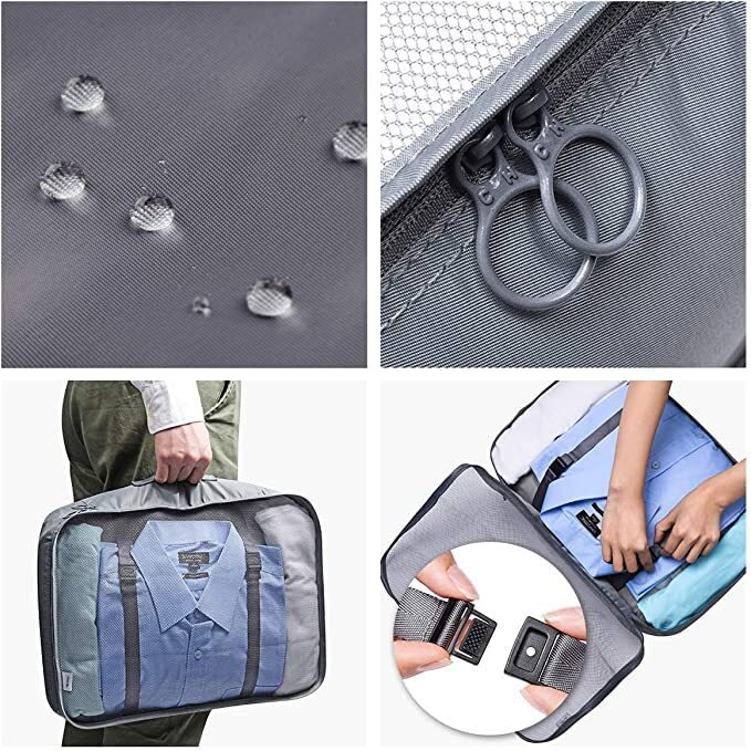Ambiger Travel organizer 7 in 1 Travel Packing Cosmetics Luggage Packing Organizers Set Makeup Bags Organizer Packing Cubes with Shoe Bag for travel (Grey, nylon)