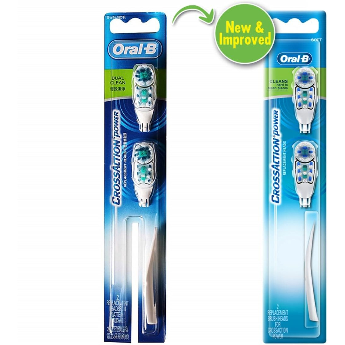 Oral B ORIGINAL Cross Action Battery Toothbrush Replacement Brush Heads [10X POWERFUL THAN COMPATIBLE PRODUCTS], Soft Bristles, 2 Refills