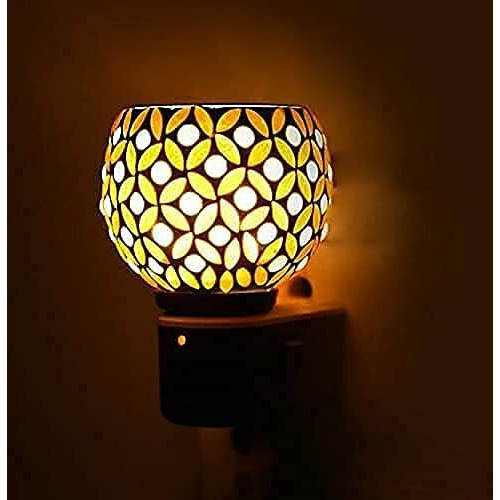 Revwd Kapoor Dani Electrical Camphor Diffuser Glass with On/Off Switch to Toggle Between Burner and Lamp Electrical Night Lamp for Office, Home (Yellow Kapurdani)