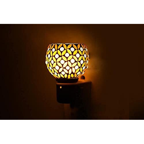 Revwd Kapoor Dani Electrical Camphor Diffuser Glass with On/Off Switch to Toggle Between Burner and Lamp Electrical Night Lamp for Office, Home (Yellow Kapurdani)
