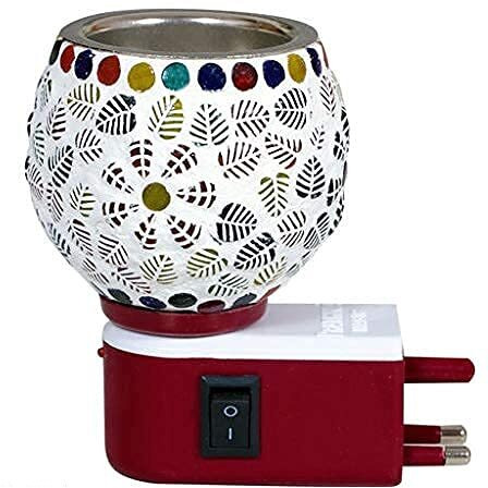 Revwd Kapoor Dani Electrical Camphor Diffuser Glass with On/Off Switch to Toggle Between Burner and Lamp Electrical Night Lamp for Office, Home (Flower Leaf)