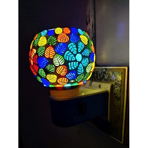 Revwd Kapoor Dani Electrical Camphor Diffuser Glass with On/Off Switch to Toggle Between Burner and Lamp Electrical Night Lamp for Office, Home (Flower Leaf)