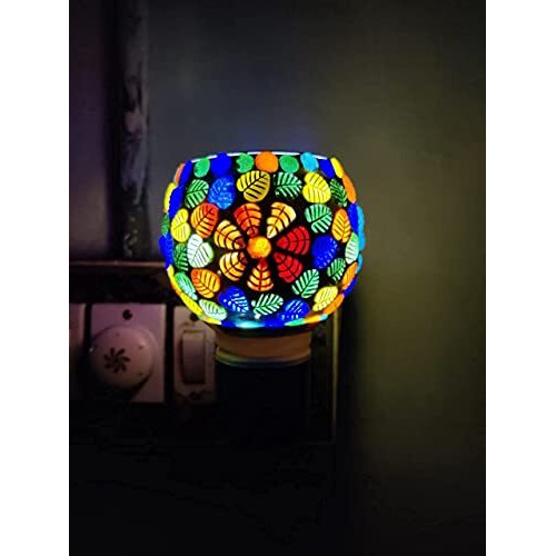 Revwd Kapoor Dani Electrical Camphor Diffuser Glass with On/Off Switch to Toggle Between Burner and Lamp Electrical Night Lamp for Office, Home (Flower Leaf)