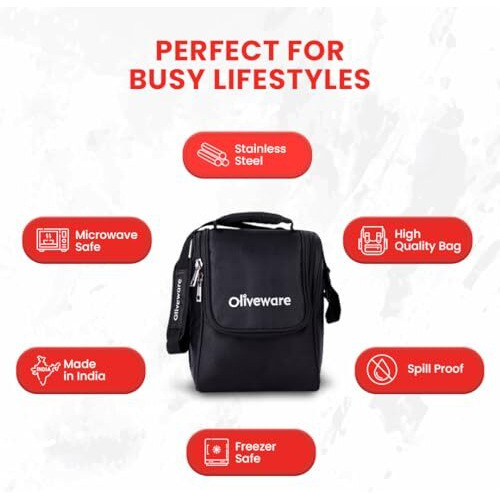 SOPL-OLIVEWARE Teso Lunch Box with Plastic Cutlery, 3 Microwave Safe Inner Steel Containers with BPA Free Lids(290ml, 450ml & 600ml), Plastic Pickle Box (130ml), Steel Water Bottle(750ml) - Red