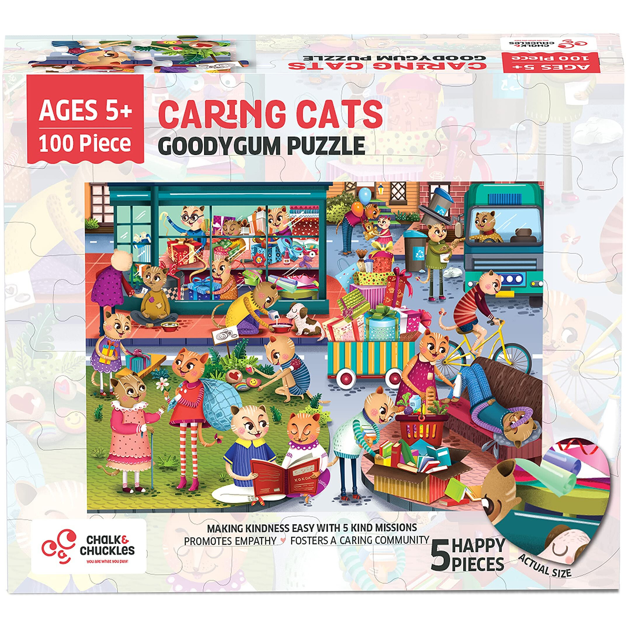 Chalk and Chuckles 100 Piece Jigsaw Puzzle for Kids Ages 5-9 Years, Gifts for Boys & Girls Age 6, 7, 8, 9 Years, Educational Toy, Social and Emotional Skills (Goodygum Cat)