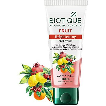 Biotique Fruit Brightening Face Wash| Ayurvedic and Organically Pure| Advanced Swiss Technology |100% Botanical Extracts| Suitable for All Skin Types | 100mL