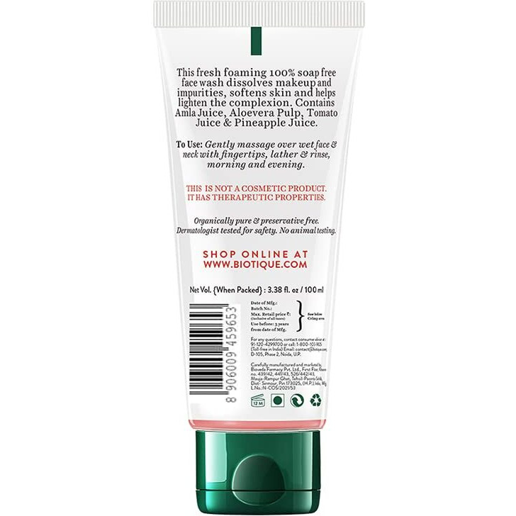 Biotique Fruit Brightening Face Wash| Ayurvedic and Organically Pure| Advanced Swiss Technology |100% Botanical Extracts| Suitable for All Skin Types | 100mL