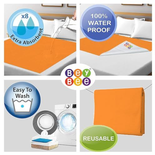 BeyBee Waterproof Quick Dry Sheet for Baby| Bed Pad Anti-Piling Fleece Extra Absorbent Washable Matress Protector| Baby Bed Protector Sheet for Toddler Children, Large Size, 140x100cm, Peach