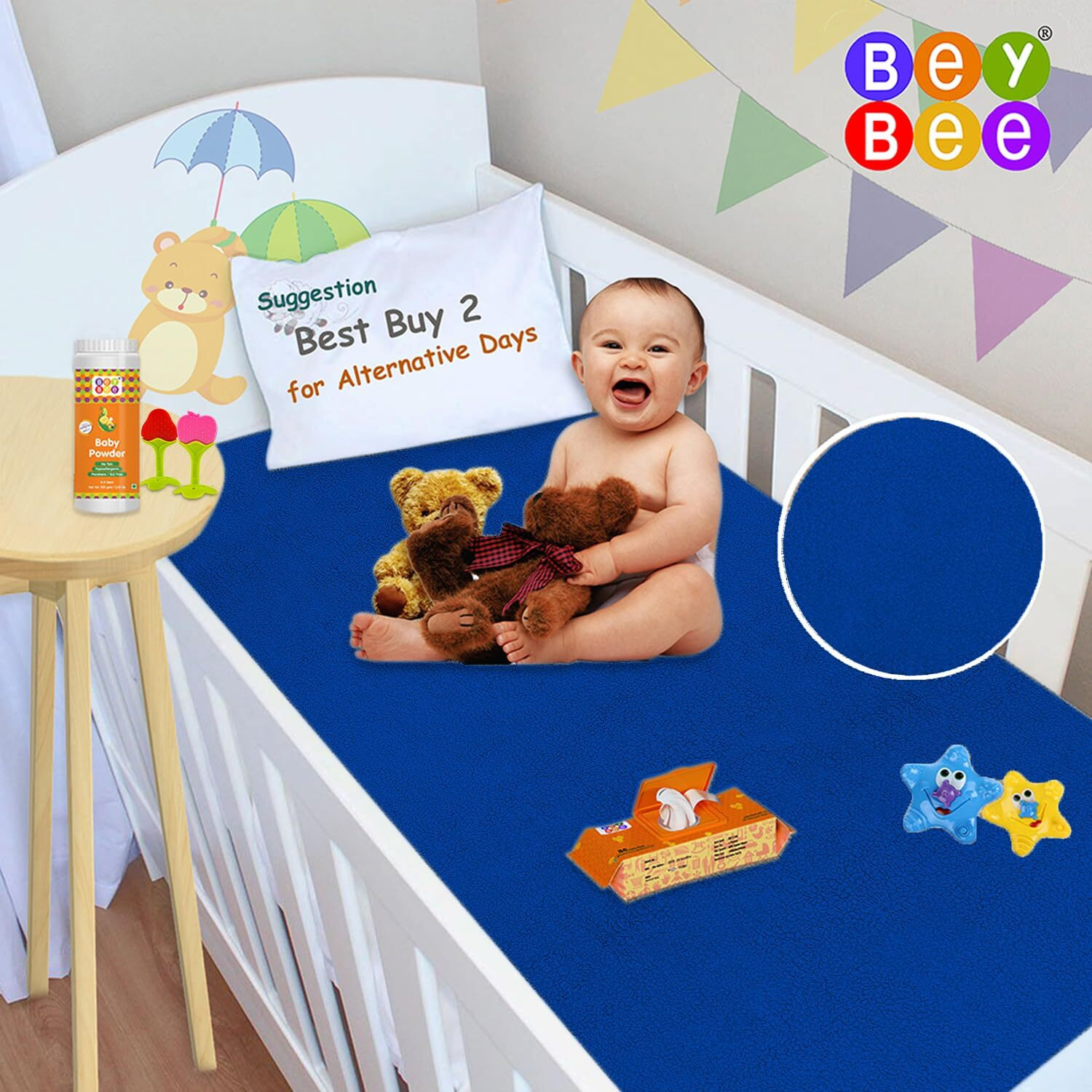 BeyBee Waterproof Quick Dry Sheet for Baby| Bed Pad Anti-Piling Fleece Extra Absorbent Washable Matress Protector| Baby Bed Protector Sheet for Toddler Children, Small Size, 50x70cm, Royal Blue