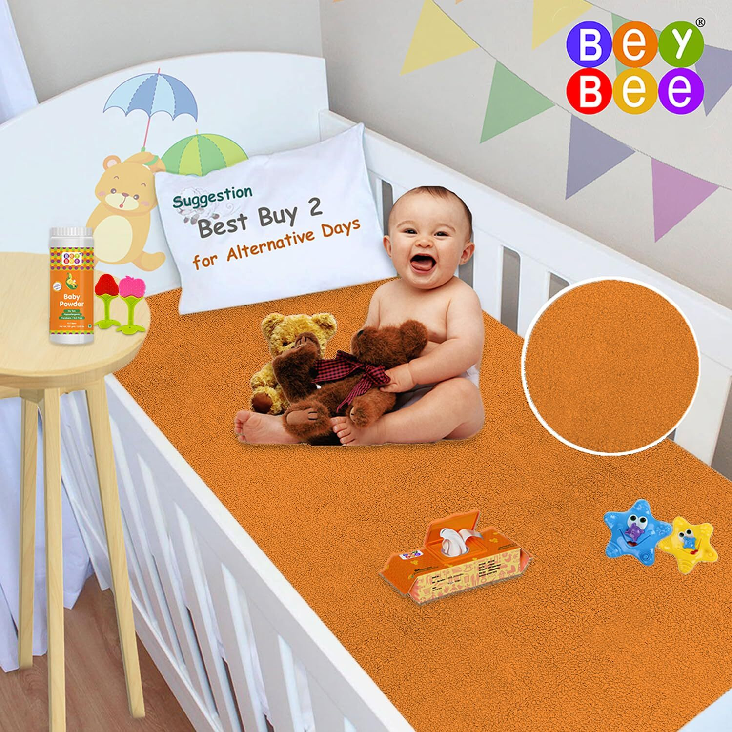 BeyBee Waterproof Quick Dry Sheet for Baby| Bed Pad Anti-Piling Fleece Extra Absorbent Washable Matress Protector| Baby Bed Protector Sheet for Toddler Children, Small Size, 50x70cm, Peach
