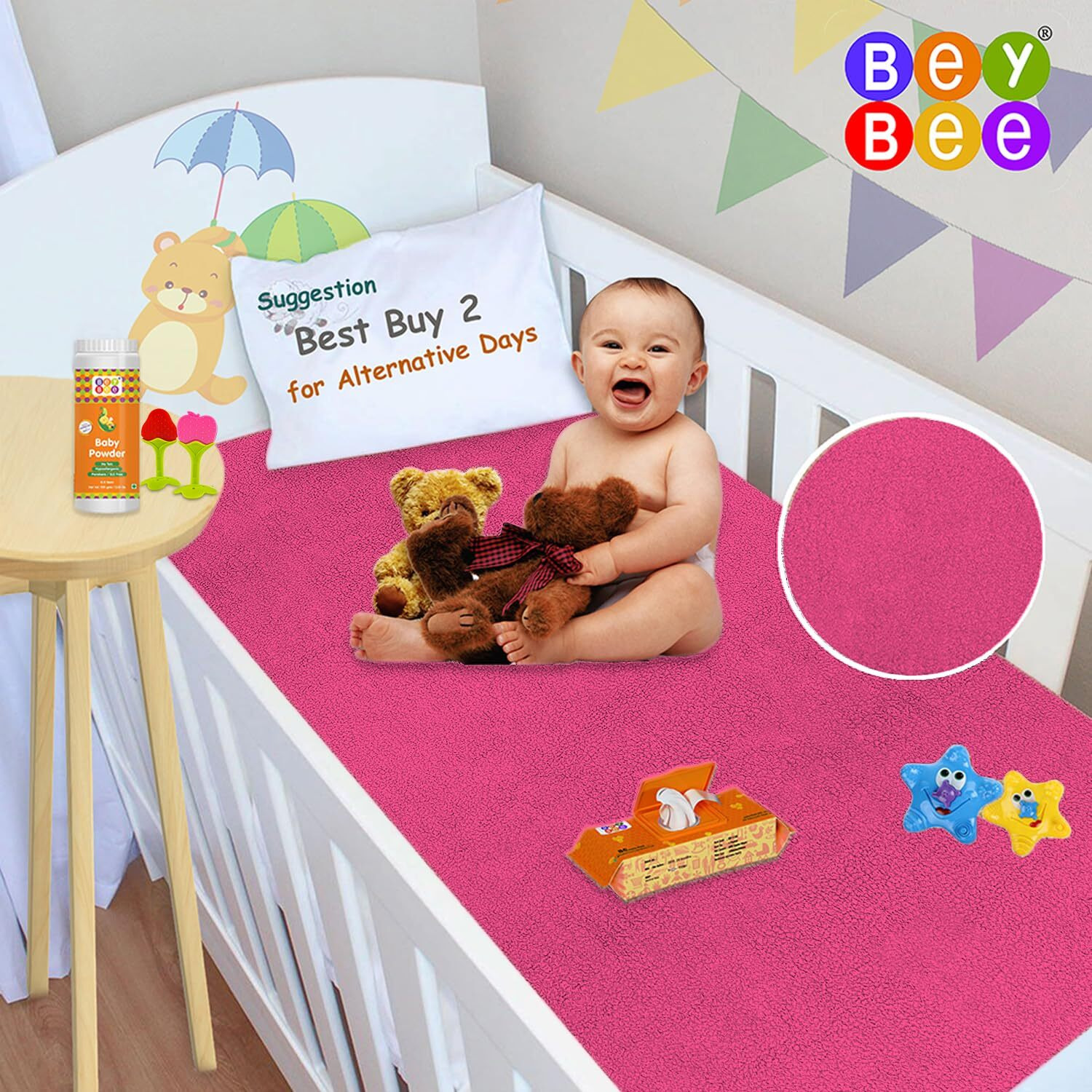 BeyBee Waterproof Quick Dry Sheet for Baby| Bed Pad Anti-Piling Fleece Extra Absorbent Washable Matress Protector| Baby Bed Protector Sheet for Toddler Children, Small Size, 50x70cm, Pink