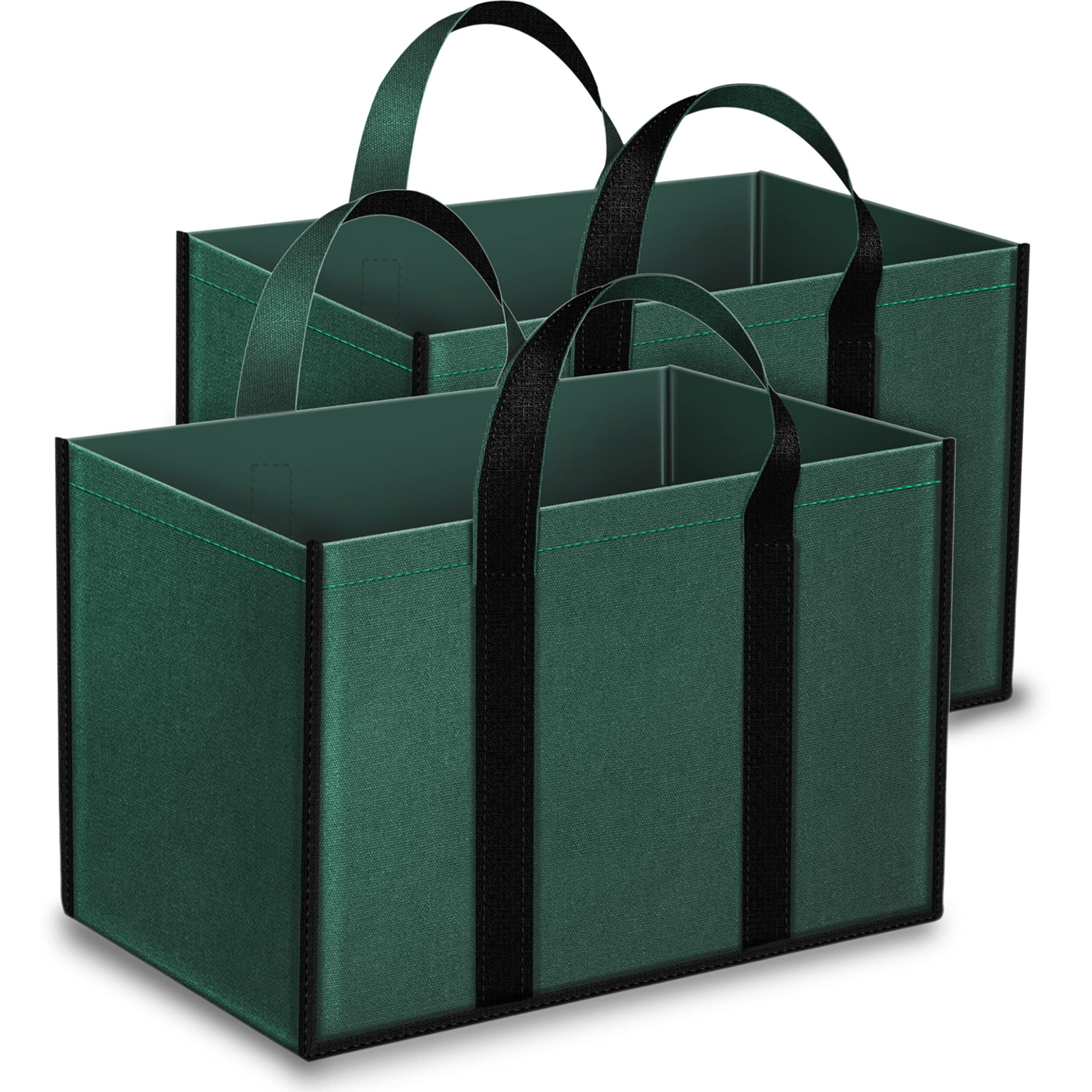 DAHSHA Grocery Canvas Bag Pack of 2 Super Strong Heavy Duty Milk Bag/Shopping Bags/Vegetable Bag/Grocery Bags with Reinforced Handles & Thick Bottom for Strength (Green,41x24x27cm)