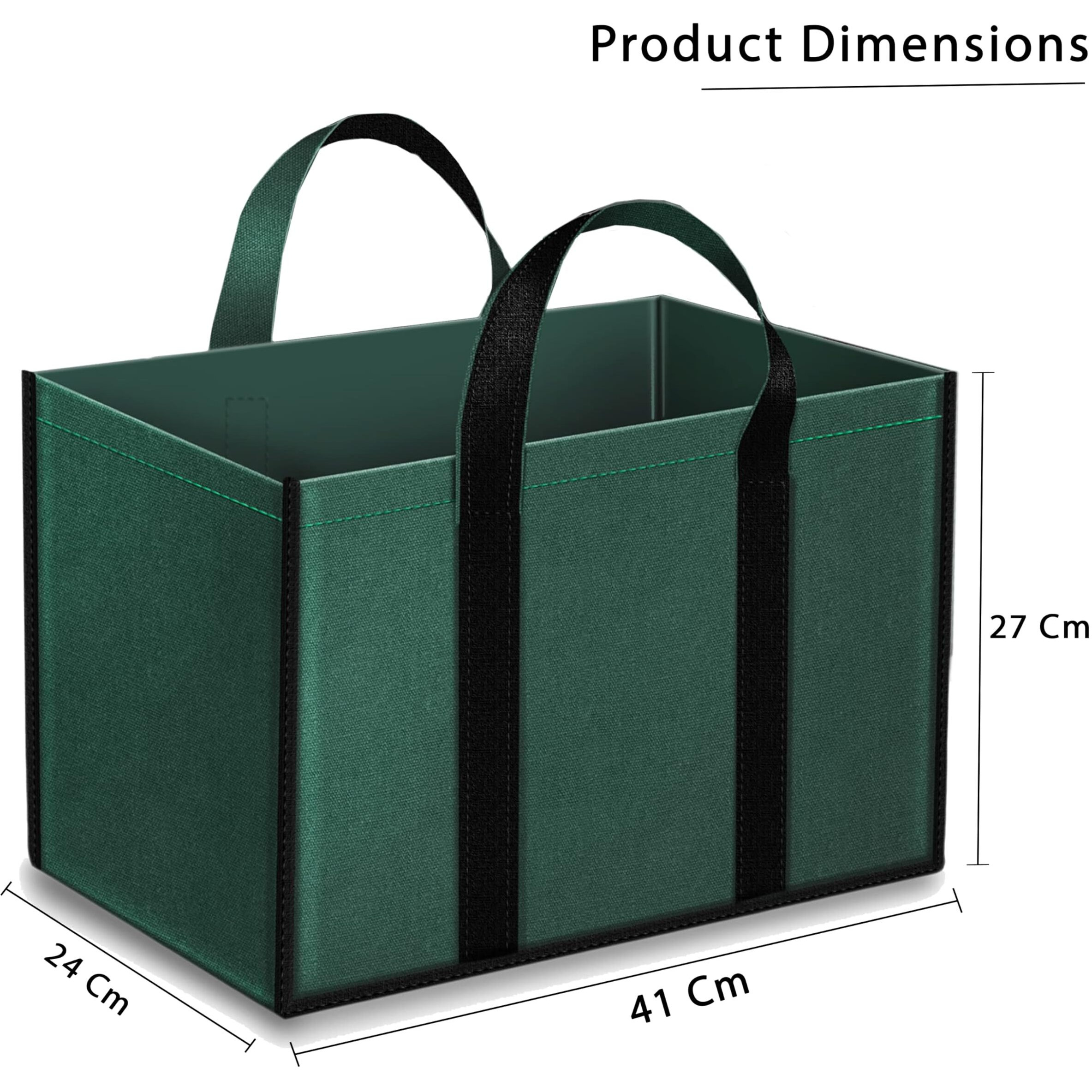 DAHSHA Grocery Canvas Bag Pack of 2 Super Strong Heavy Duty Milk Bag/Shopping Bags/Vegetable Bag/Grocery Bags with Reinforced Handles & Thick Bottom for Strength (Green,41x24x27cm)