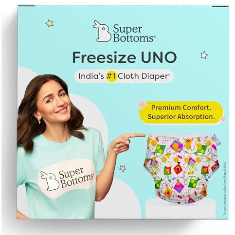 SuperBottoms NEW UNO Freesize Cloth Diaper | Cloth diaper for babies 3M to 3Y | Washable & Reusable cloth diaper | Comes with cloth diaper insert | 1 Diaper and 1 Organic cotton Soaker