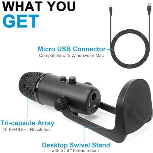 Boya BY-PM700 USB Computer Microphone for Vlog Conference Live, Condenser Microphone with Flexible Polar Pattern for Windows and Mac Tablet Recording Interview Vlog Game Podcast