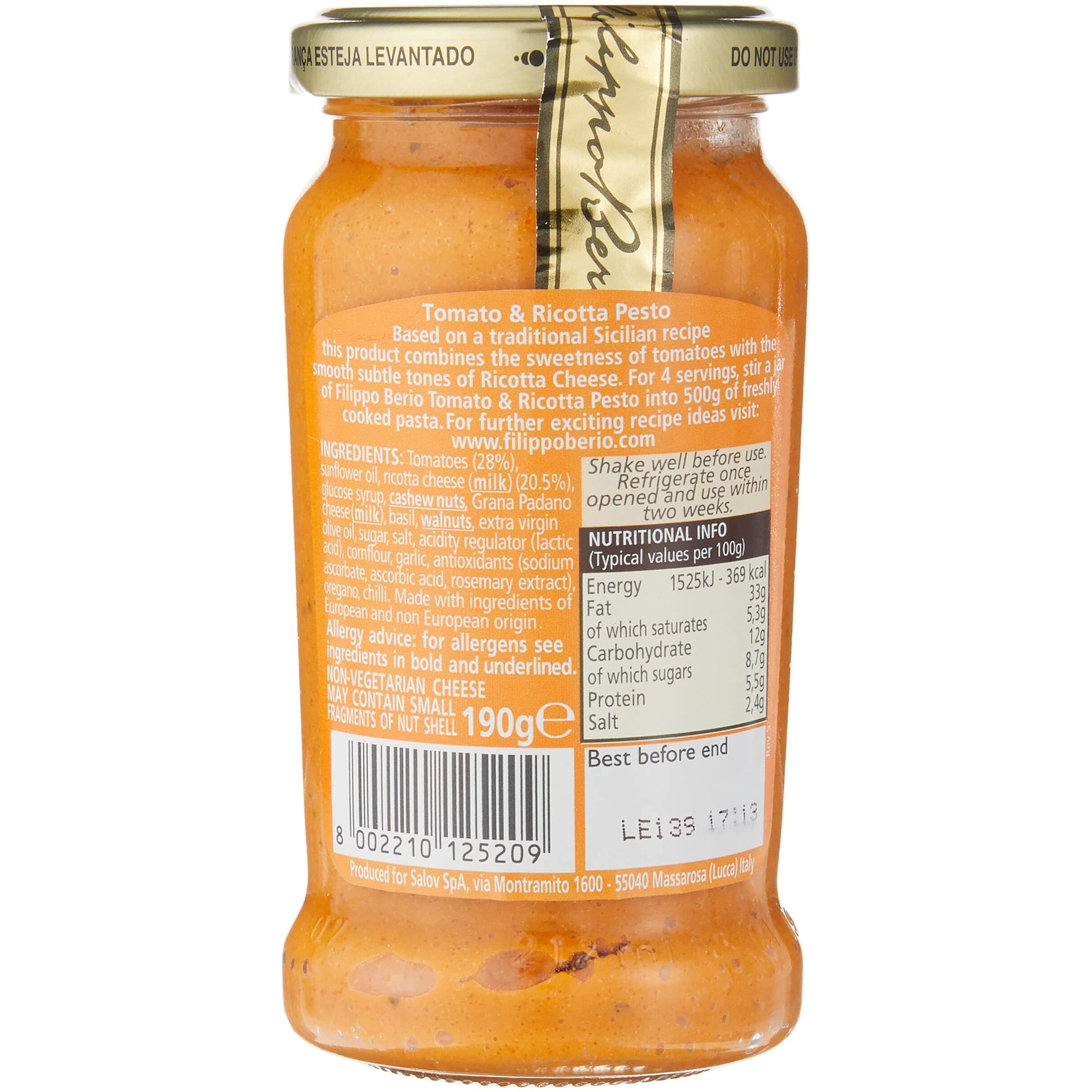 Filippo Berio Tomato & Ricotta Pesto Bottle, 190 Gram