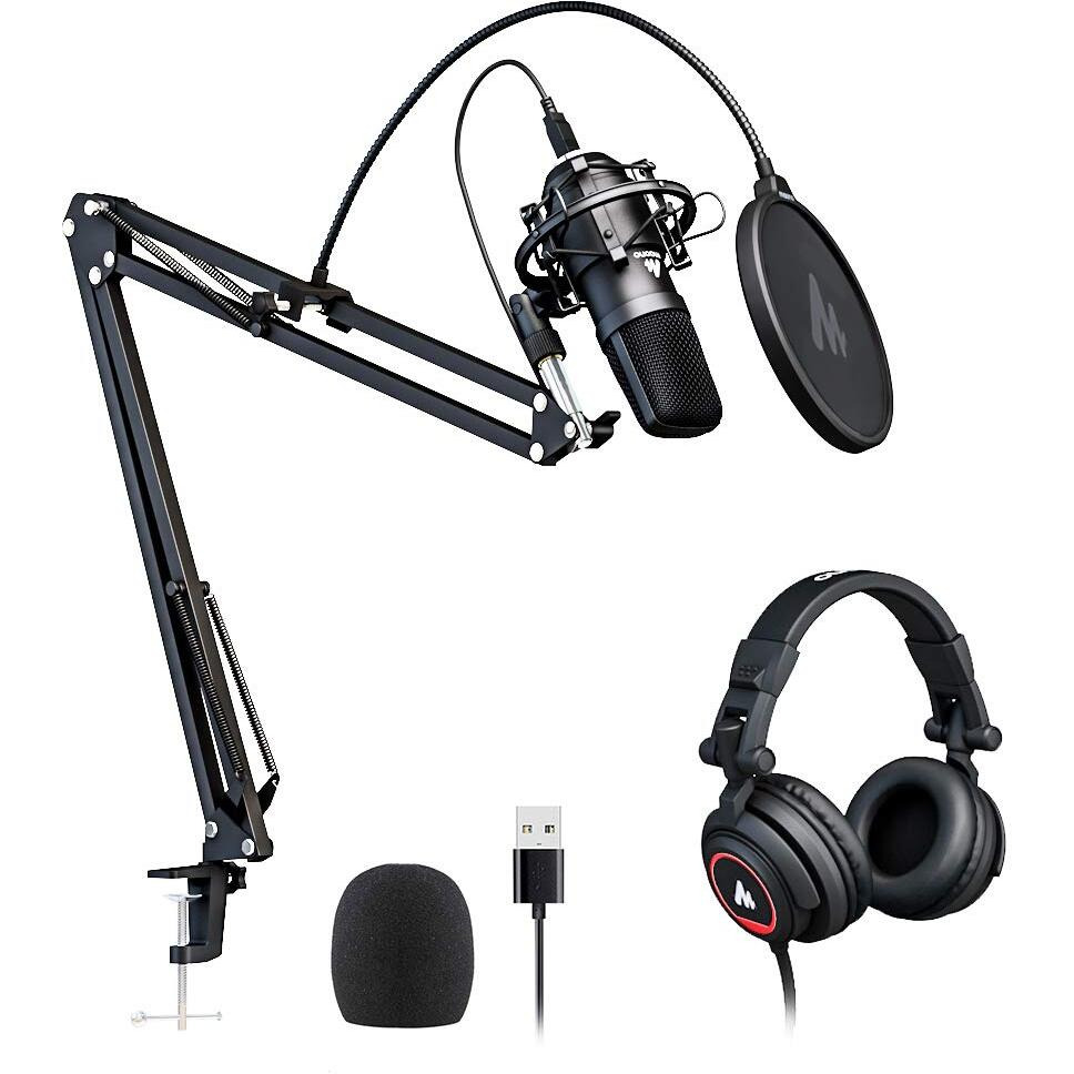 Maono AU-A04H Computer USB Microphone with Studio Headphone Set, Cardioid Podcast Condenser Mic for Gaming, Recording, PS4, Streaming, ASMR, YouTube, Singing, Vocal, PC