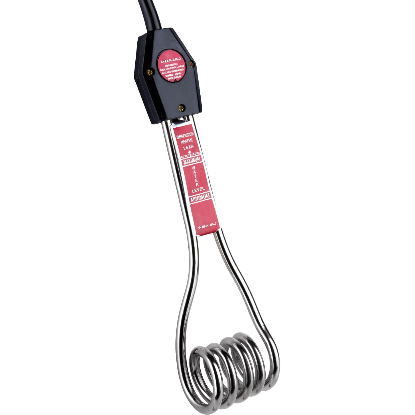 Bajaj Immersion 1500 Watts Water Heater Rod | Nickel Plated Heating| Copper | ISI Certified | 2 Years Warranty | Silver