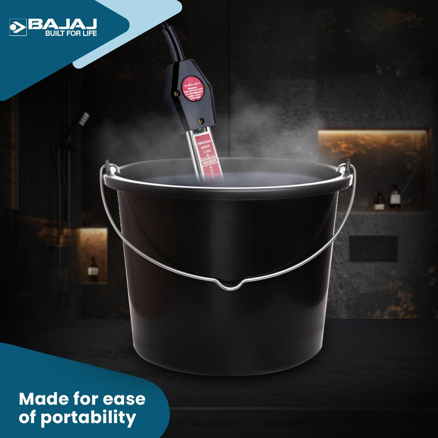 Bajaj Immersion 1500 Watts Water Heater Rod | Nickel Plated Heating| Copper | ISI Certified | 2 Years Warranty | Silver