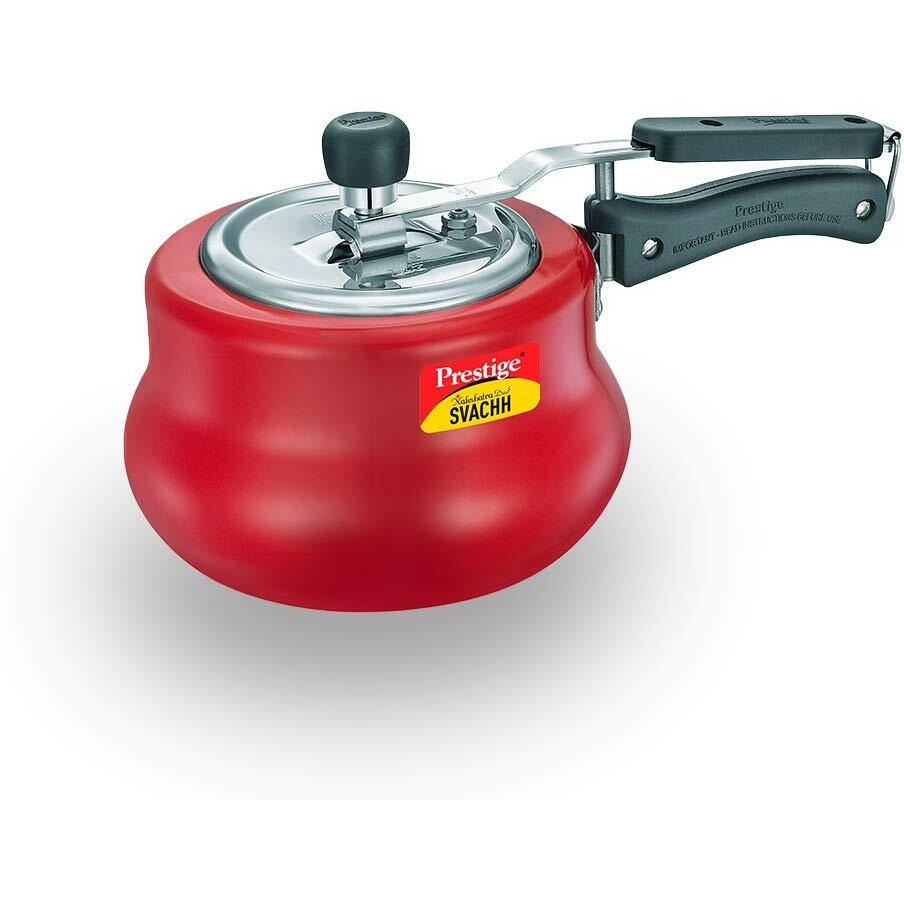 Prestige 2L Nakshatra DUO Plus Svachh Inner Lid Aluminium Handi|Ideal for 2-3 persons|Deep lid for Spillage Control|Gas or induction compatible|Red|5 years warranty