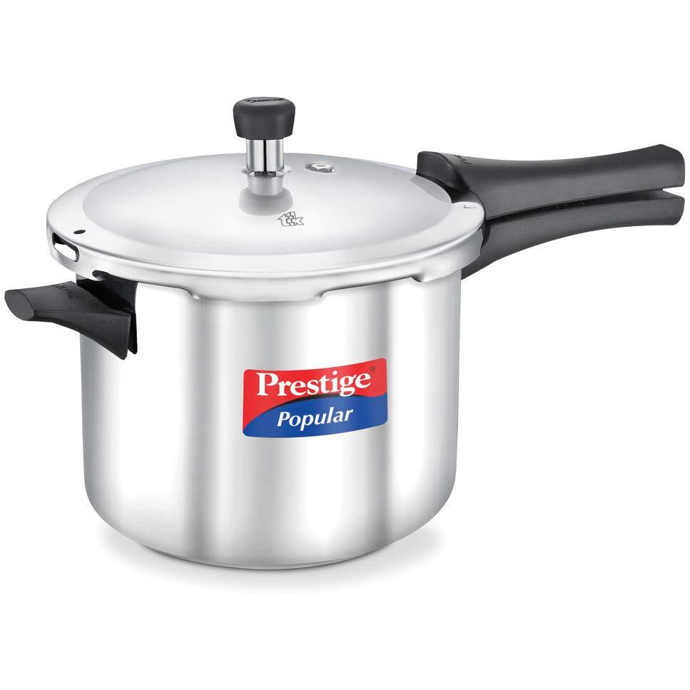 Prestige Popular 5L stainless steel pressure cooker(outer lid)|Ideal for 5-7 person|Gas & induction compatible|Controlled Gasket-Release System|5 years warranty