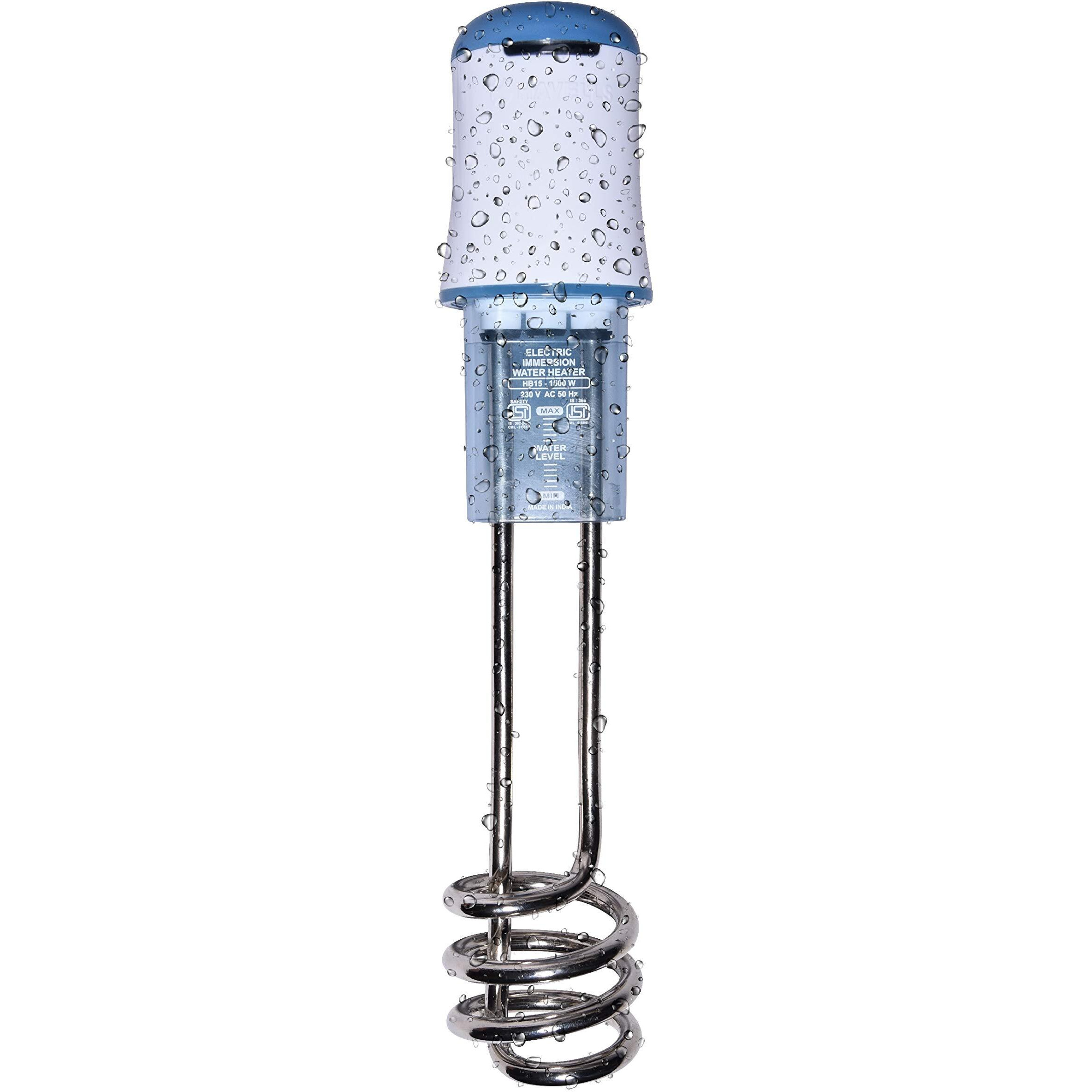 Havells Plastic Hb15 1500 watts Immersion Heater|Isi Mark Heavy Duty 3 Pin Moulded Plug,Touch Protection Cover|Waterproof,Heating Indicator,Nickel Plating,Warranty 2 Year Comprehensive|(White Blue)