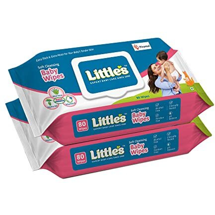 Little s Soft Cleansing Baby Wipes with Lid | 80 Wipes x Pack of 2 - 160 Wipes | Extra Thick & Moist Wet Wipes for Baby s | Prevents Rashes & Redness with Goodness of Aloe Vera, Vitamin E & Jojoba Oil