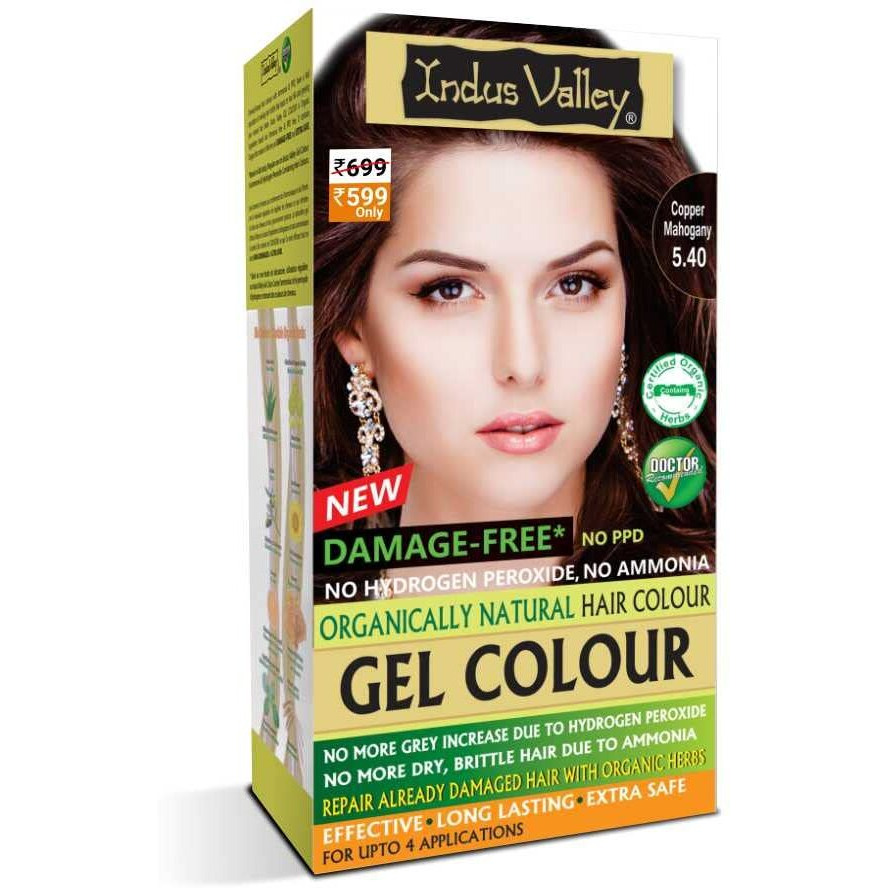 INDUS VALLEY Damage Free Natural Gel Hair Colour for Women | Ammonia & PPD Free Organic Hair Colour with 100% Grey Coverage, Long Lasting Conditioning Hair Color | Copper Mahogany 5.40-220 ml