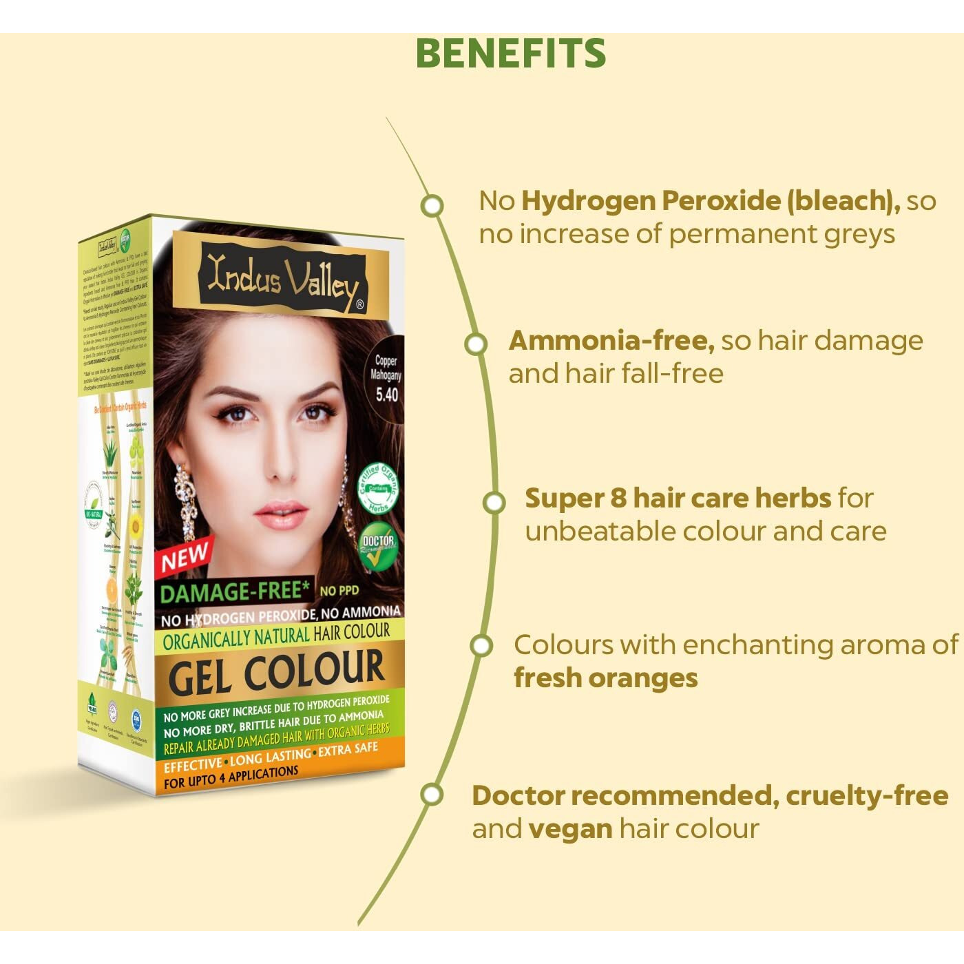 INDUS VALLEY Damage Free Natural Gel Hair Colour for Women | Ammonia & PPD Free Organic Hair Colour with 100% Grey Coverage, Long Lasting Conditioning Hair Color | Copper Mahogany 5.40-220 ml