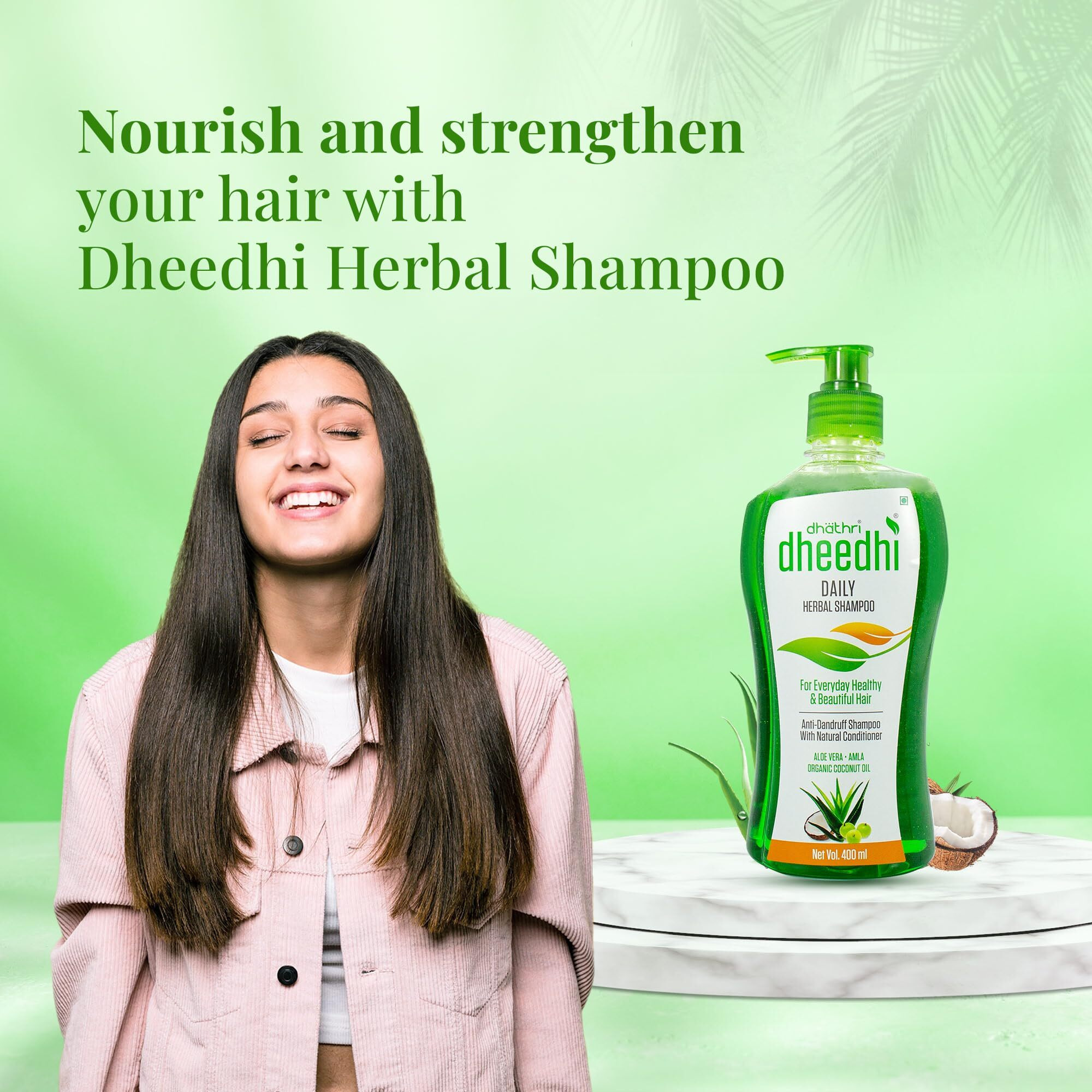 Dhathri Dheedhi Daily Herbal Shampoo to Reduce Dandruff & Promote Hair Growth, Ayurvedic Shampoo to Restore Hair Shine & Strength (400ml)