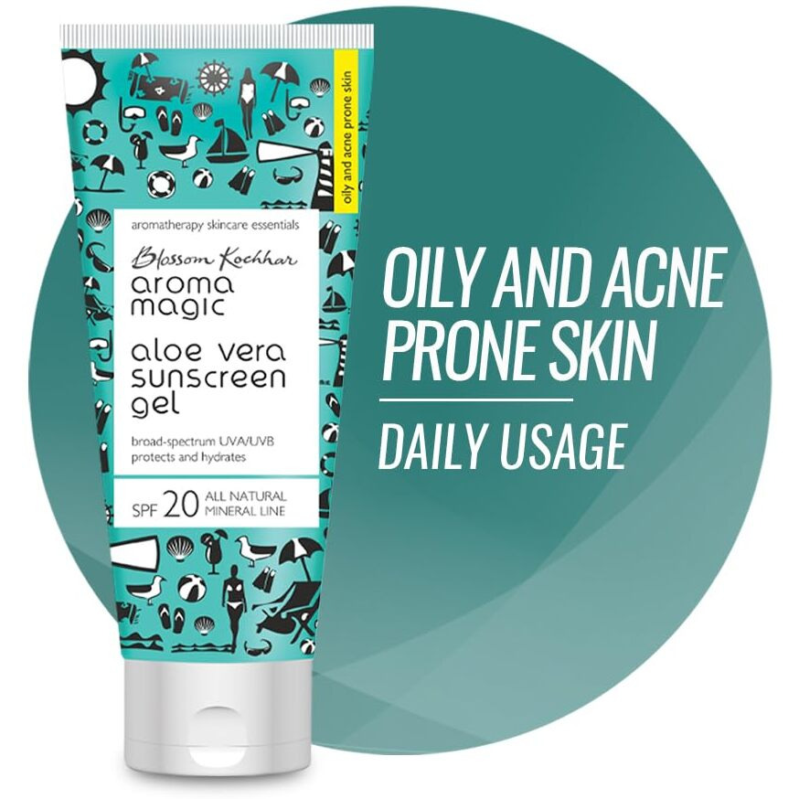 Aroma Magic Aloe Vera Sunscreen Gel With Broad Spectrum Protection UVA/UVB |SPF 20 |For Oily & Acne Prone Skin | 100 ml