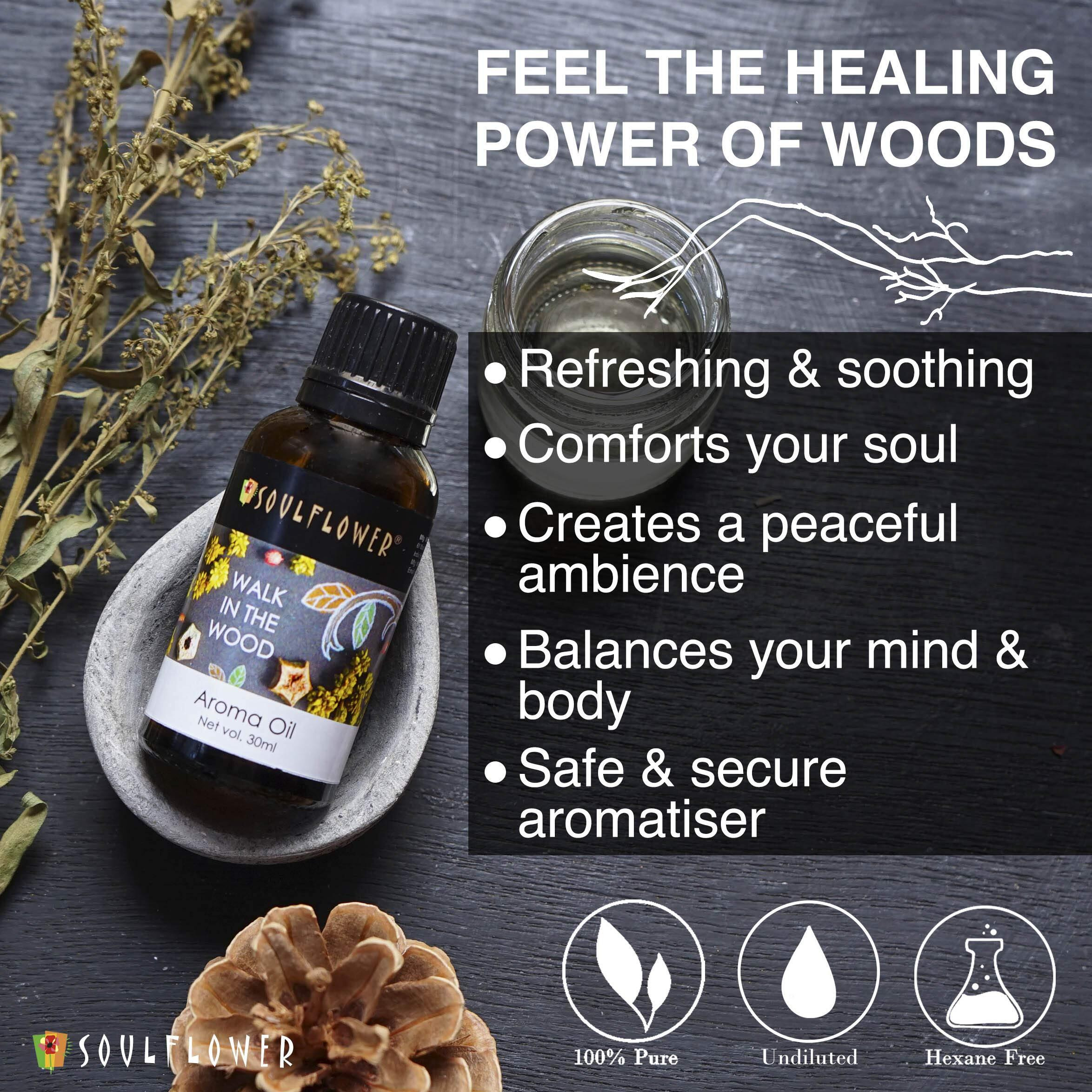 Soulflower Walk in the Woods Aroma Oil, 30ml | Woodsy & Mahogany Aroma | 100% Natural, Vegan & Alcohol-Free | Delicate & Luxurious Aroma | Free From Chemicals, Synthetic Color or Fragrance