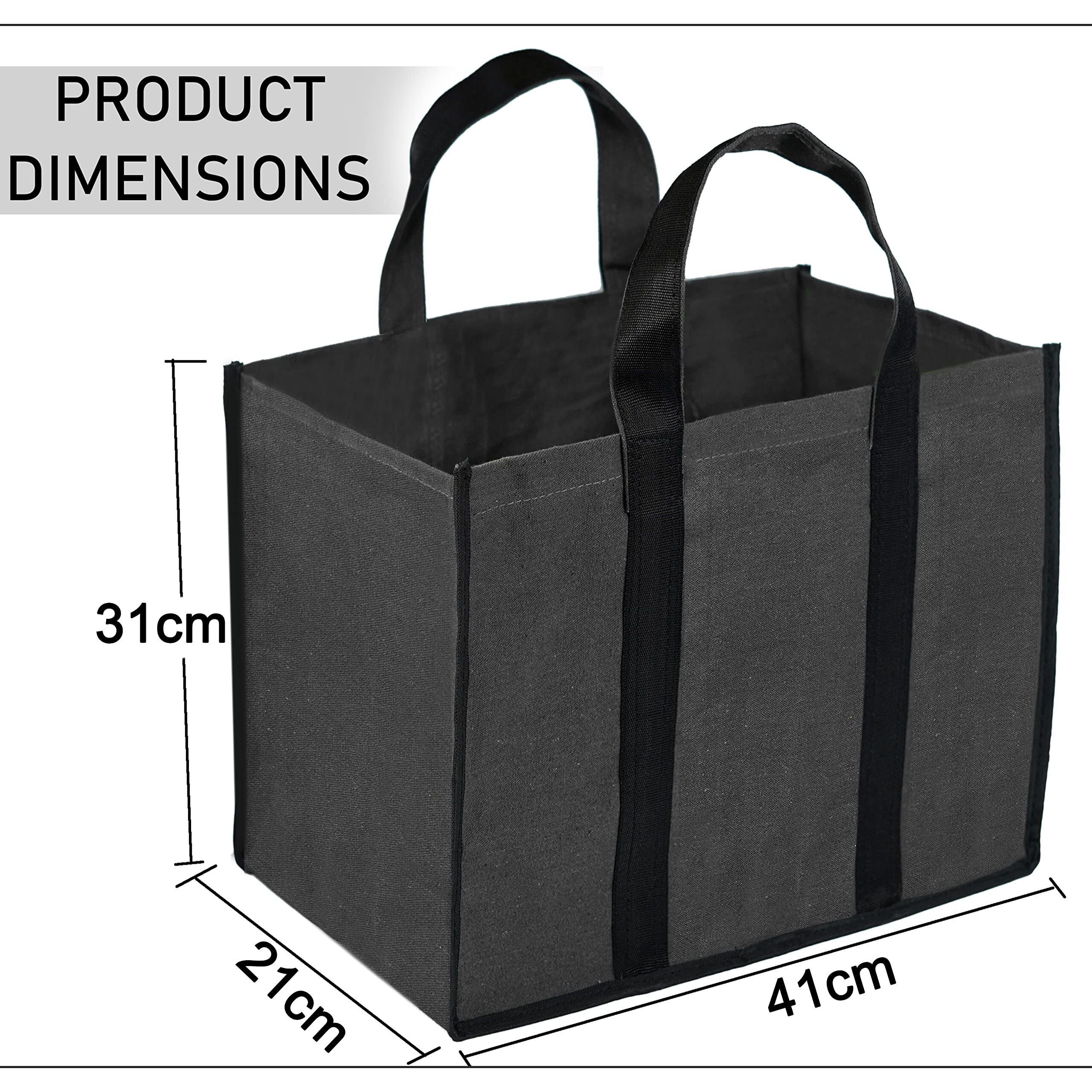 Storite Grocery Bag Pack Of 2 Heavy Duty Canvas Shopping Bags Unisex-Adult, Utility, Black For Vegetables Fruits/Milk Bag With Reinforced Handles (41X21X31 Cm)