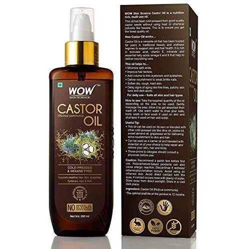 Wow Skin Science 100% Pure Castor Oil - Pure Cold Pressed Oil Blend and Hexane Free -Supports HealthierHair, Eyelashes, Skin & Nails | No Mineral Oil & Silicones - 200 ml