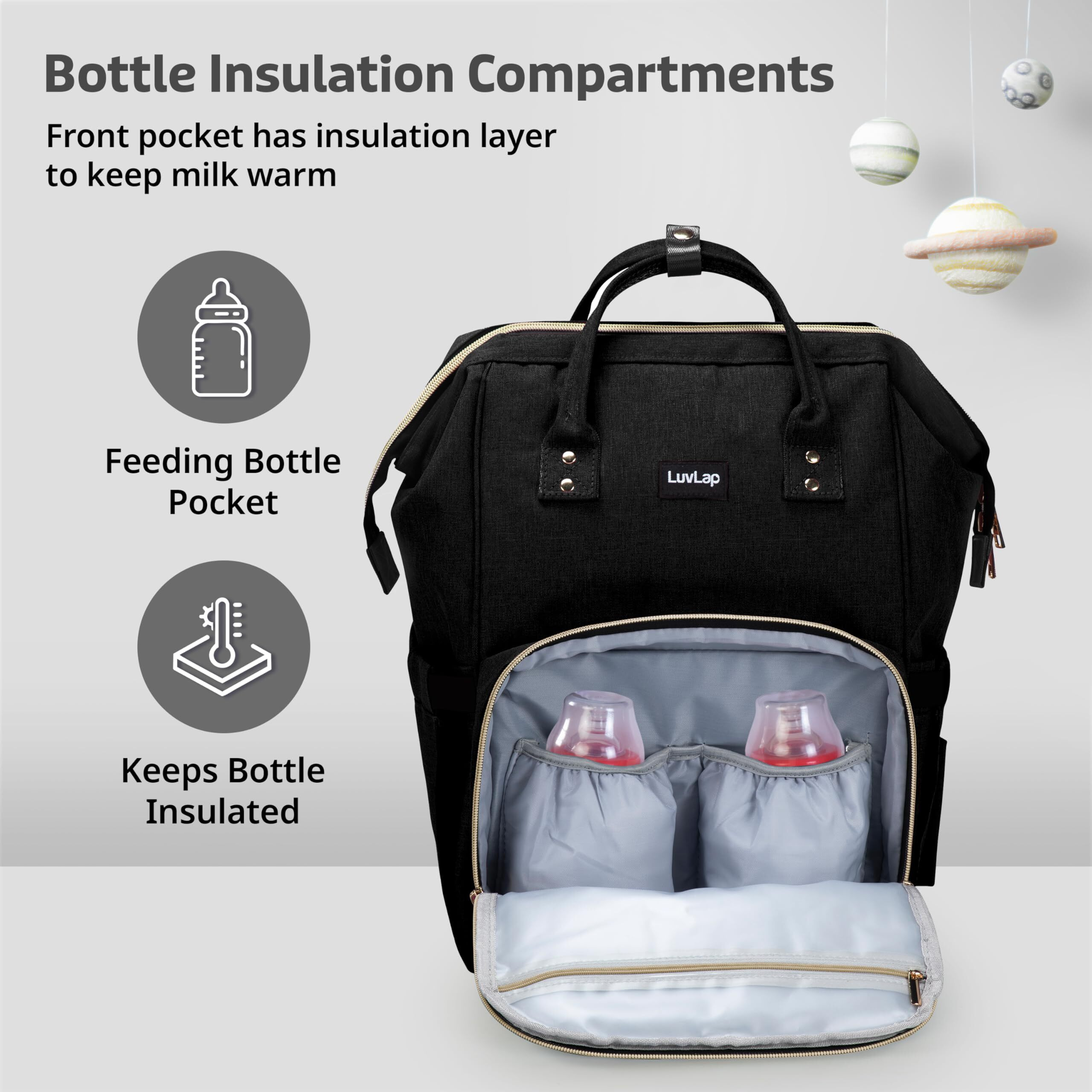 LuvLap Lily Travel Multifunctional Waterproof Diaper Bag-Backpack Cum Tote bag (Black)