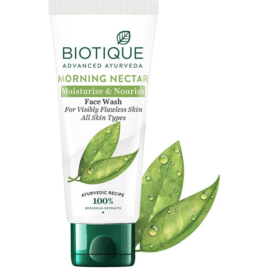 Biotique Morning Nectar Moisturize & Nourish Face Wash | Contains Wild Turmeric, Neem Leaves, & Morning Nectar | Visibly Flawless Skin | Suitable for All Skin Types | 150 ml